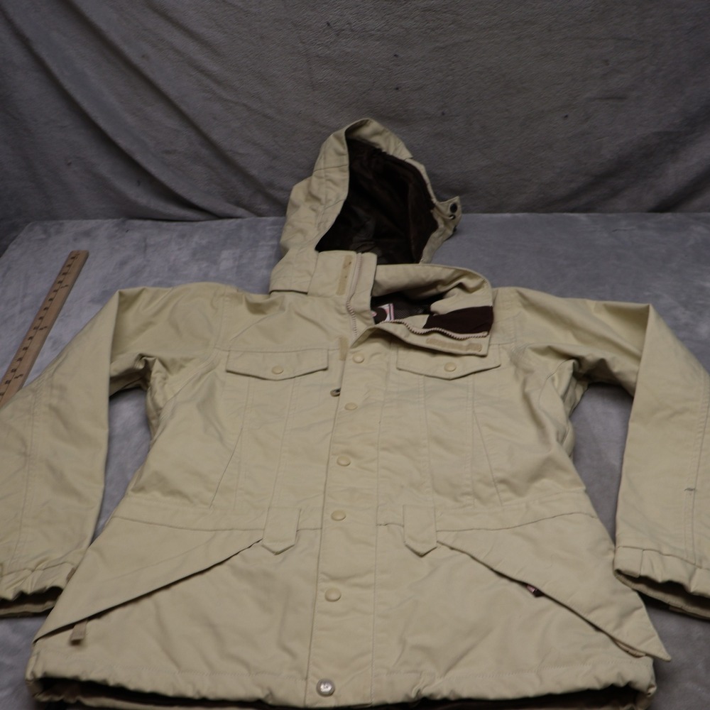 Burton Jacket Womens Medium Beige Canvas Hooded Winter Ski Snow Full Zip Parka